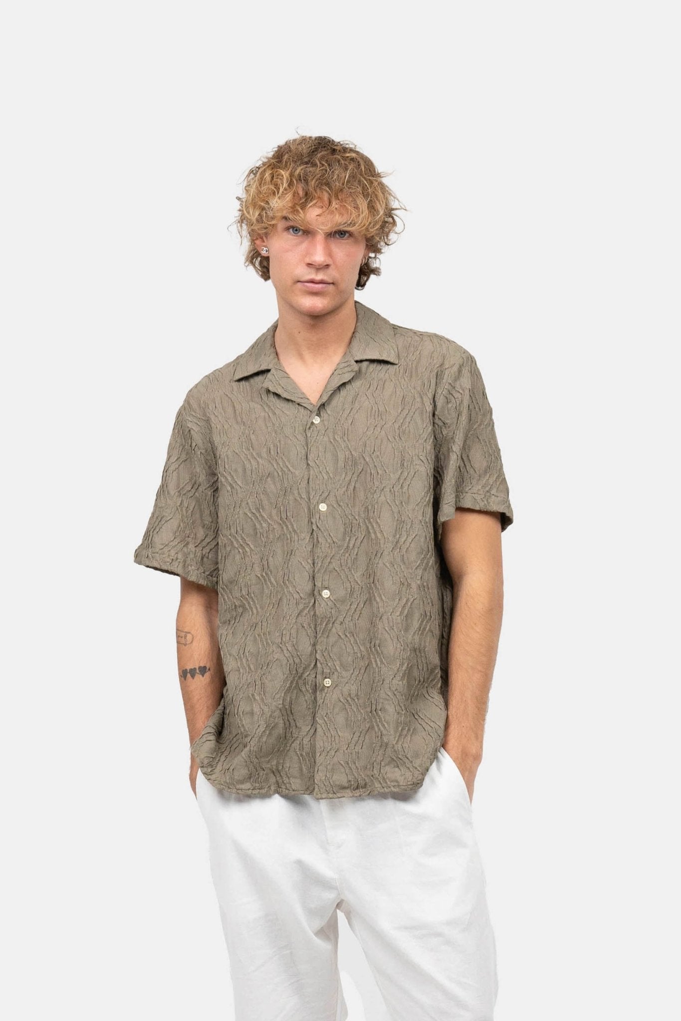 Kortærmet Jacquard Skjorte Army | Skagen-clothing.dk